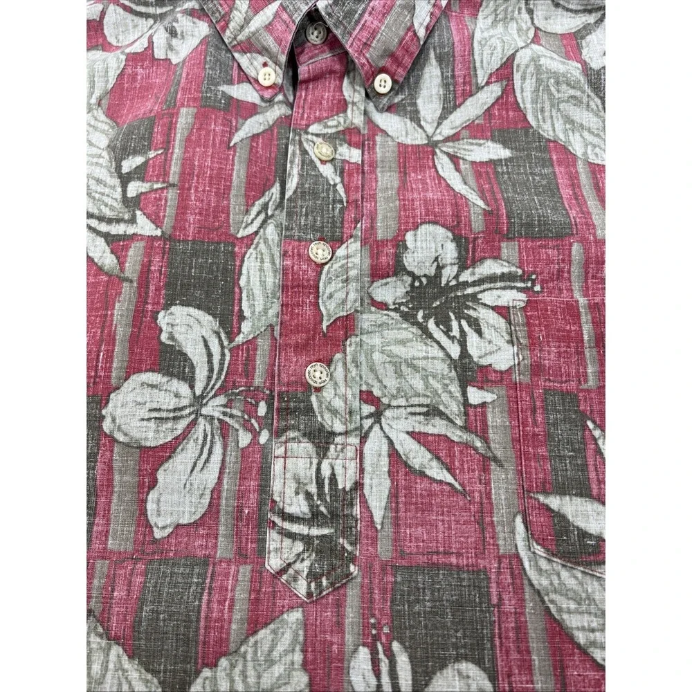 Reyn Spooner Men's Hawaiian Brick Red Floral 1/4 Button Up Shirt Resort Size 2XL